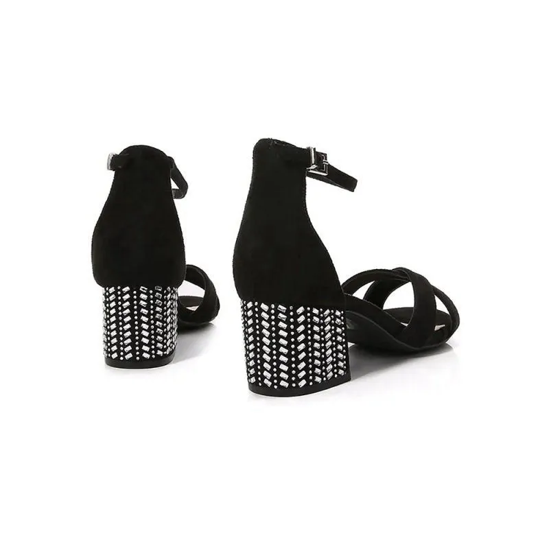 Cross Ankle Strappy Chunky Heel Sandal