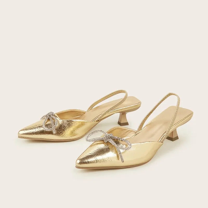Crystal Bowknot Low Heel Women Pumps