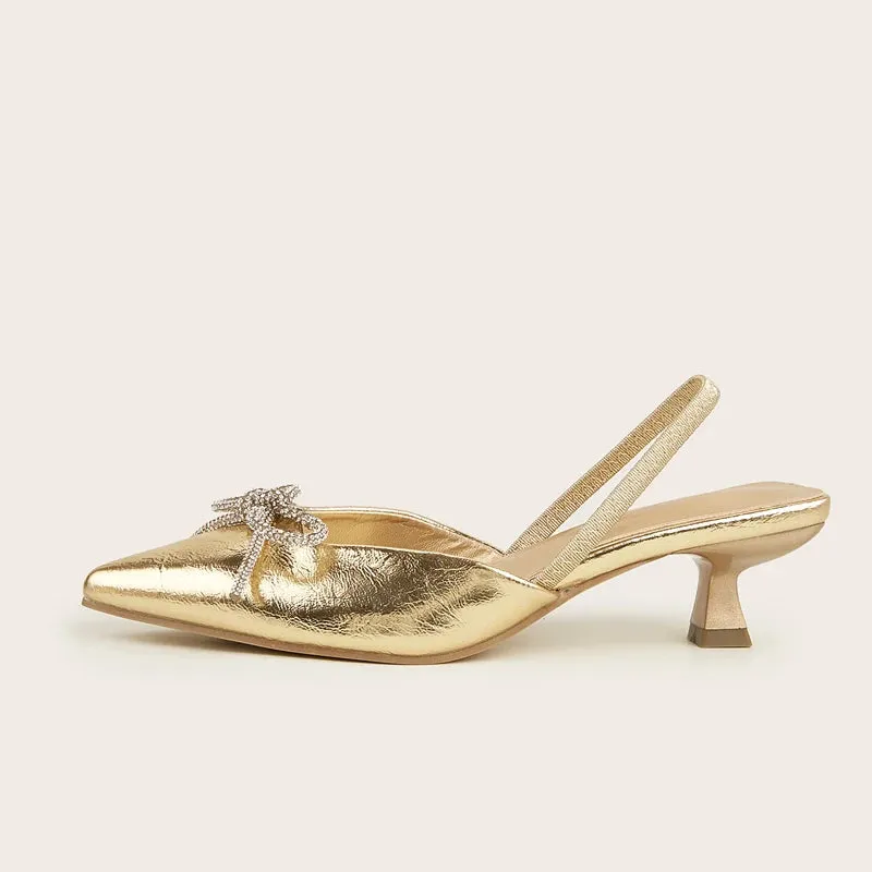 Crystal Bowknot Low Heel Women Pumps