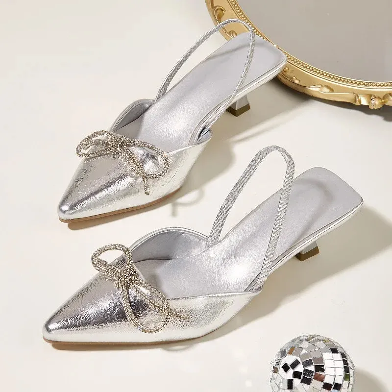 Crystal Bowknot Low Heel Women Pumps