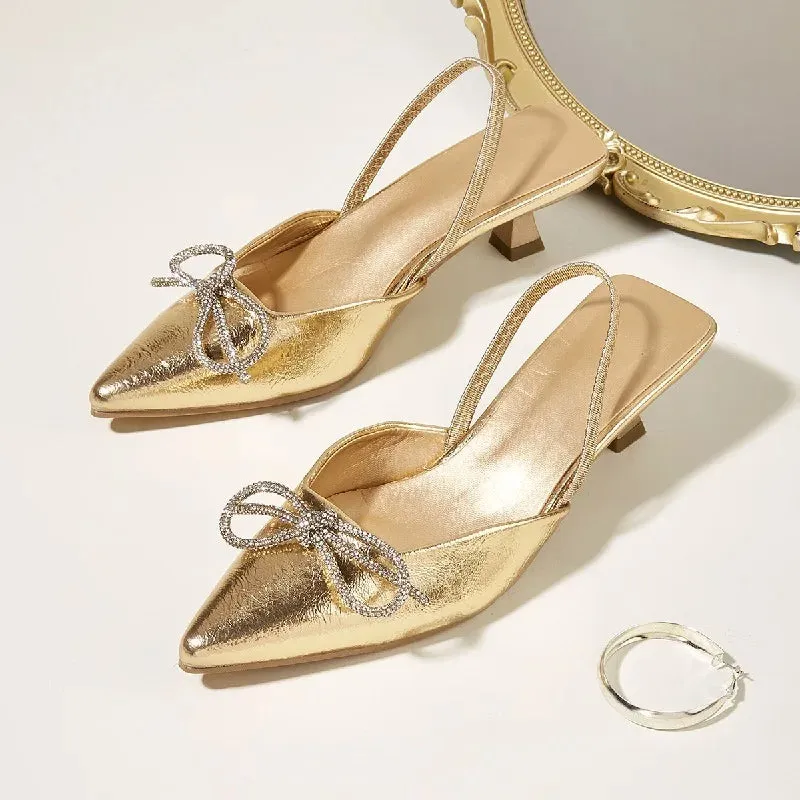 Crystal Bowknot Low Heel Women Pumps