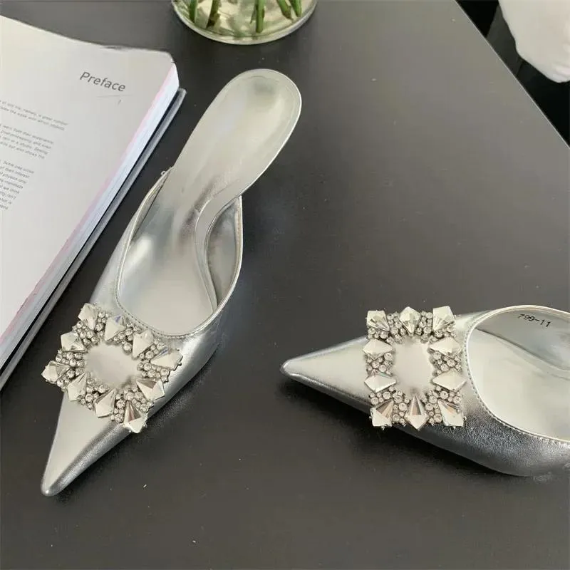 Crystal Buckle Slingback Pumps Slipper for Women