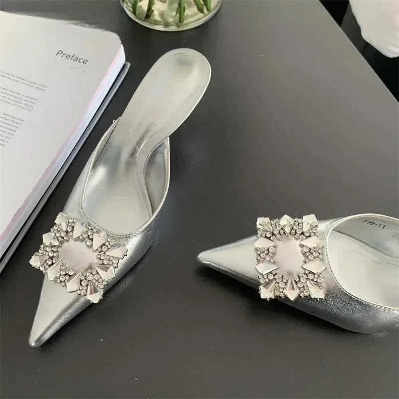 Crystal Buckle Slingback Pumps Slipper for Women