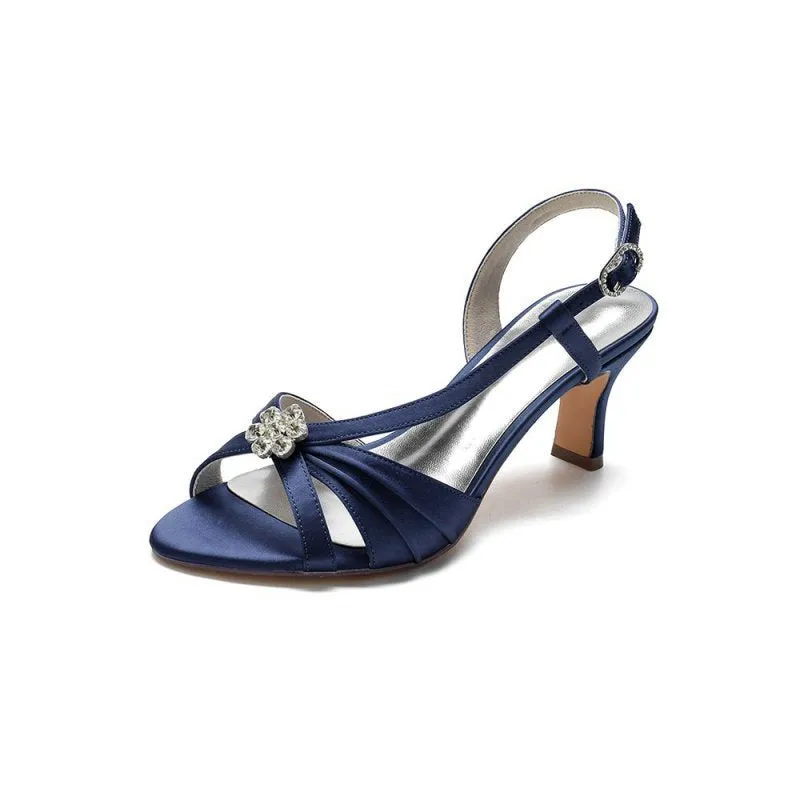 Crystal Open Toe Slingback Chunky Heels