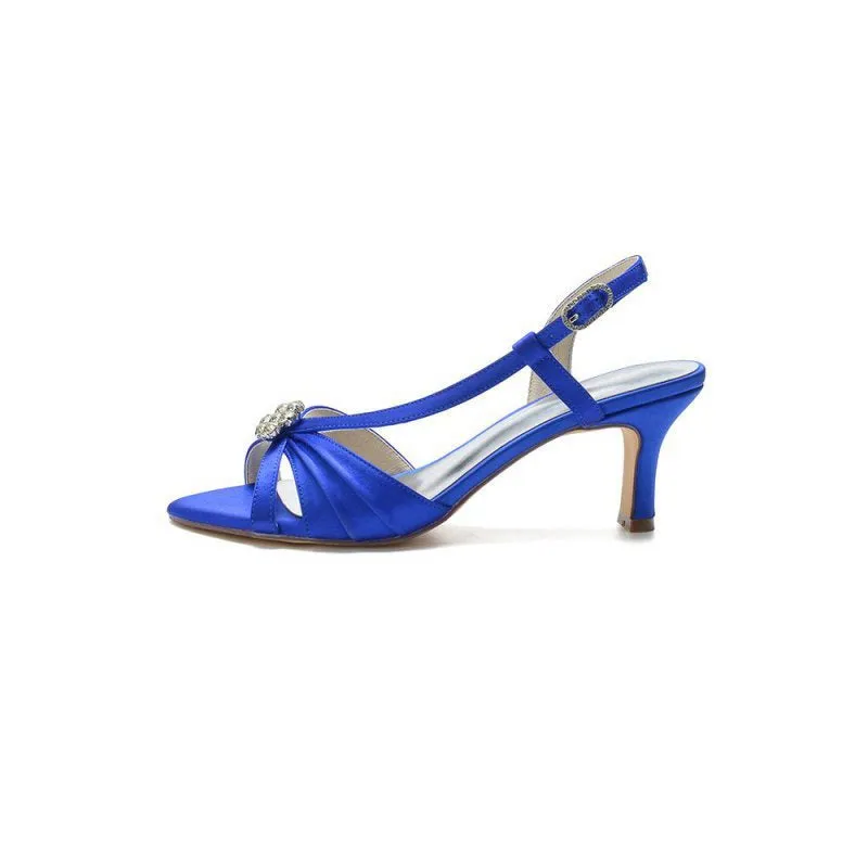 Crystal Open Toe Slingback Chunky Heels
