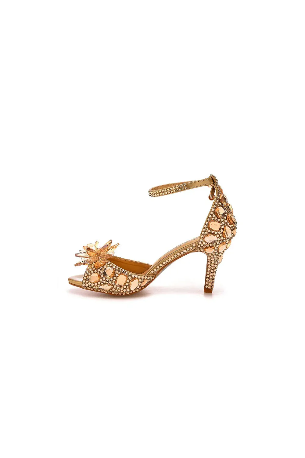 Crystal Rhinestone Decor Peep Toe Stiletto Ankle Strap High Heels