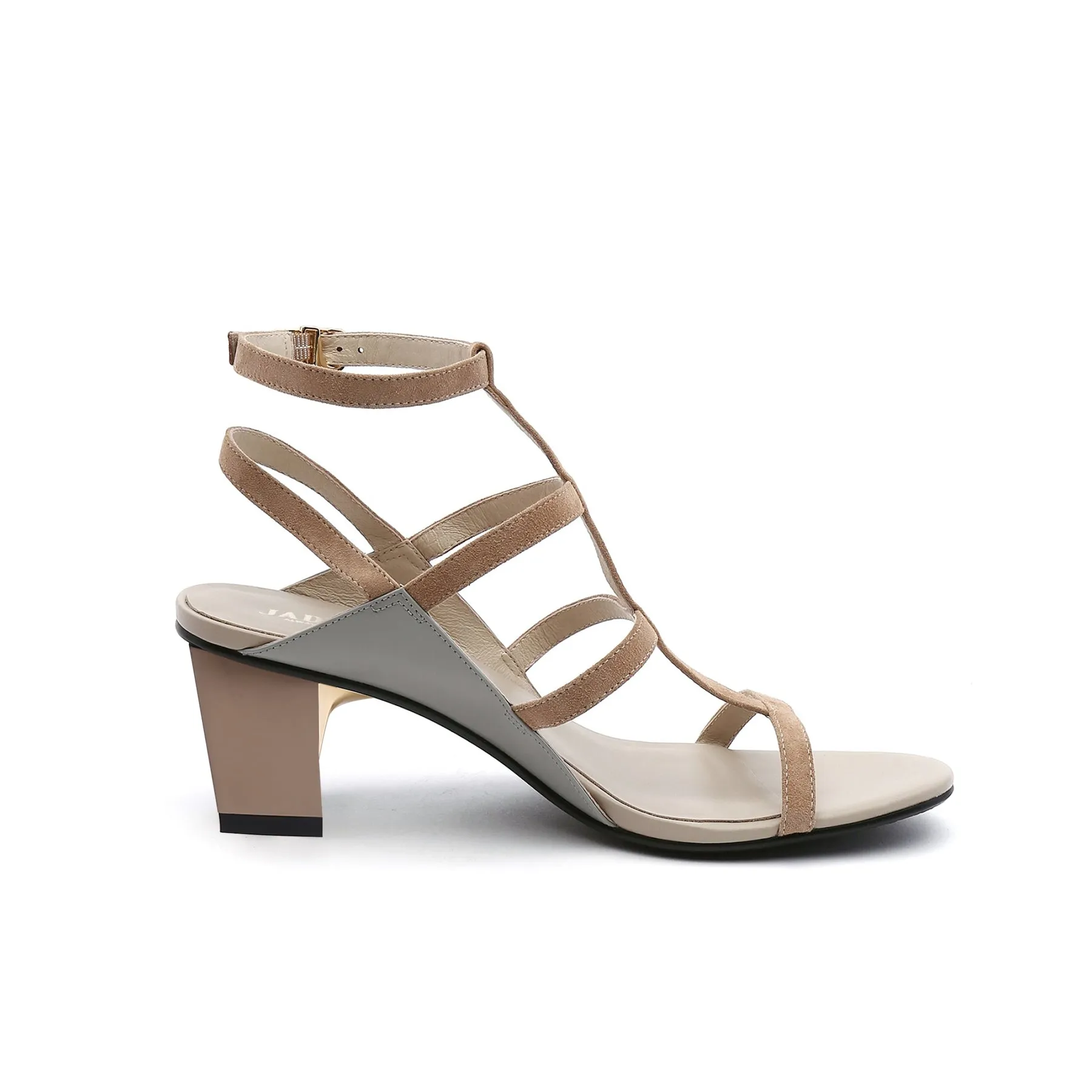 Cut-Out Leather Ankle Strap Sandal - Neutral