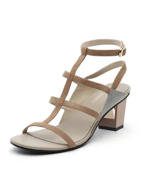 Cut-Out Leather Ankle Strap Sandal - Neutral