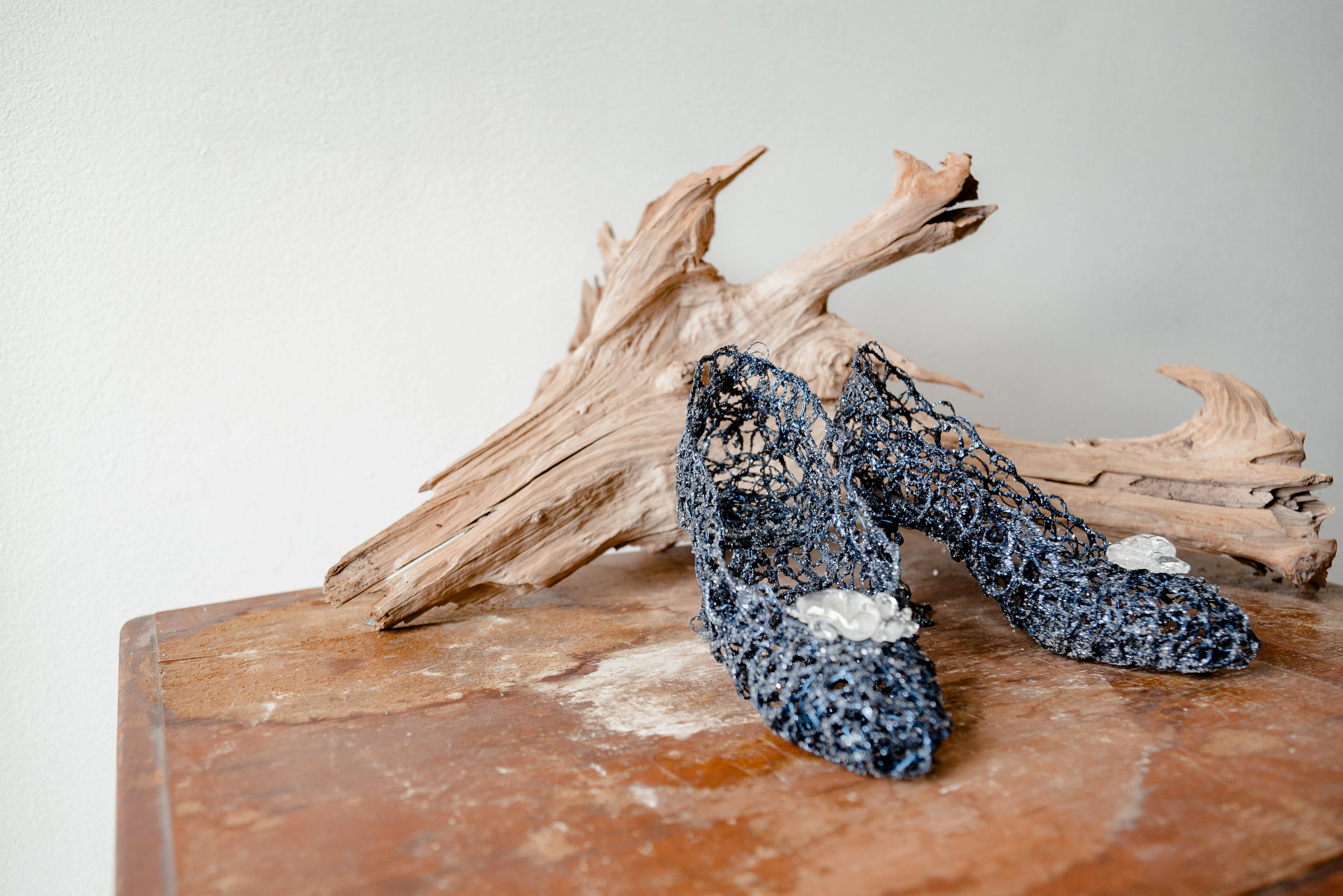 Dark Blue Wire Heels Sculpture ~ Caeruleus Glacies Shoes (Blue Ice Shoes)