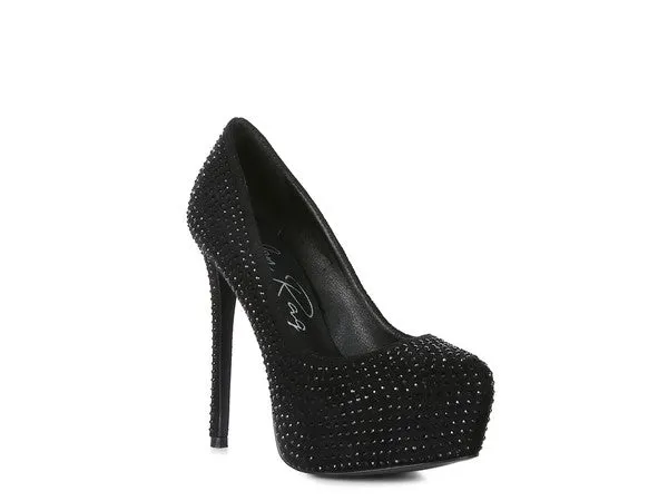 Diamante Faux Suede high Heeled Pumps