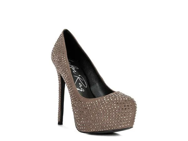 Diamante Faux Suede high Heeled Pumps