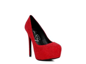 Diamante Faux Suede high Heeled Pumps