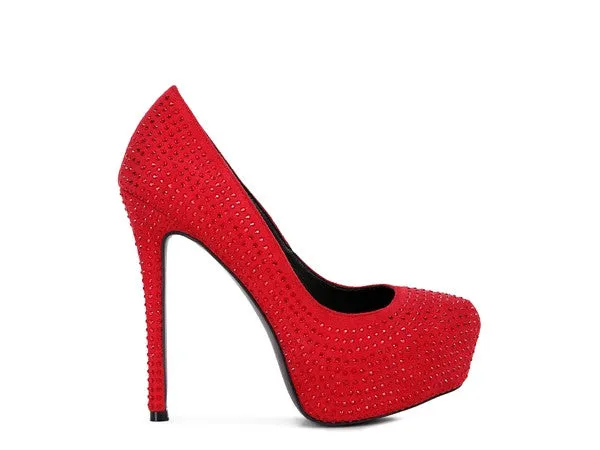 Diamante Faux Suede high Heeled Pumps