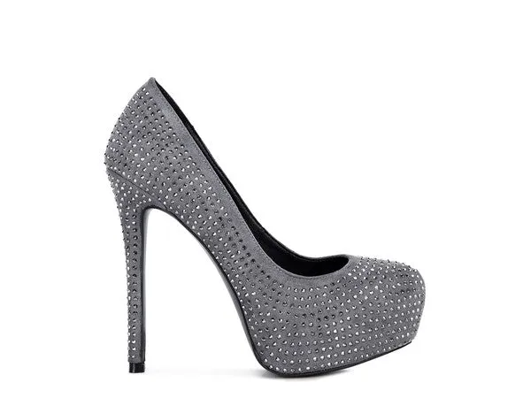 Diamante Faux Suede high Heeled Pumps
