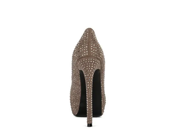 Diamante Faux Suede high Heeled Pumps