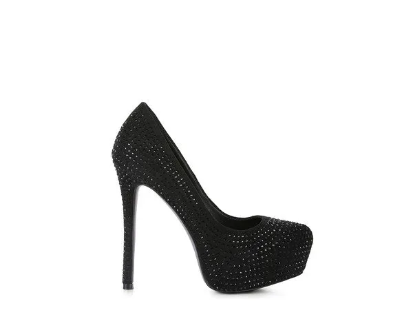 Diamante Faux Suede high Heeled Pumps
