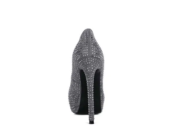 Diamante Faux Suede high Heeled Pumps