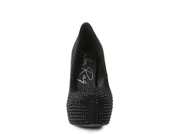 Diamante Faux Suede high Heeled Pumps