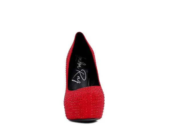 Diamante Faux Suede high Heeled Pumps