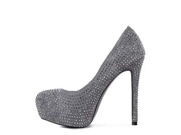 Diamante Faux Suede high Heeled Pumps