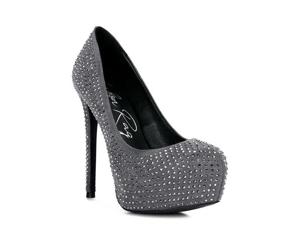 Diamante Faux Suede high Heeled Pumps