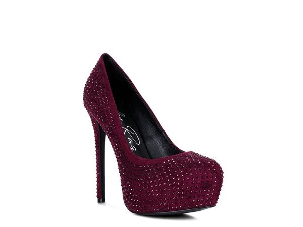 Diamante Faux Suede high Heeled Pumps