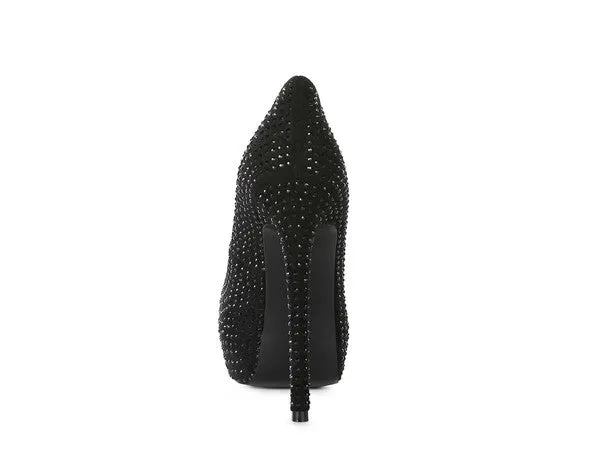 Diamante Faux Suede high Heeled Pumps