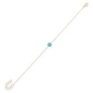 Diamond X Turquoise Disc Bracelet 14K