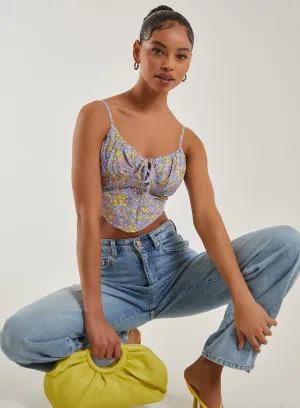 Ditsy Floral Tie Front Corset Top