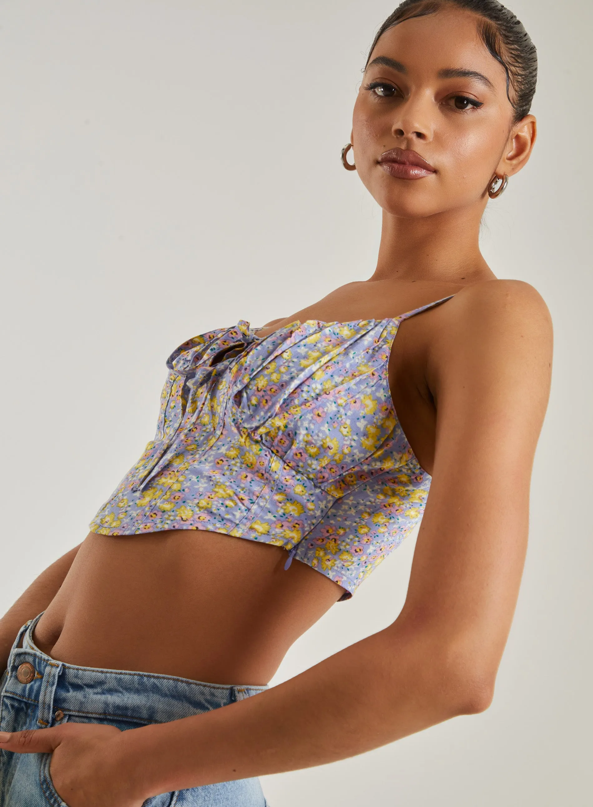 Ditsy Floral Tie Front Corset Top