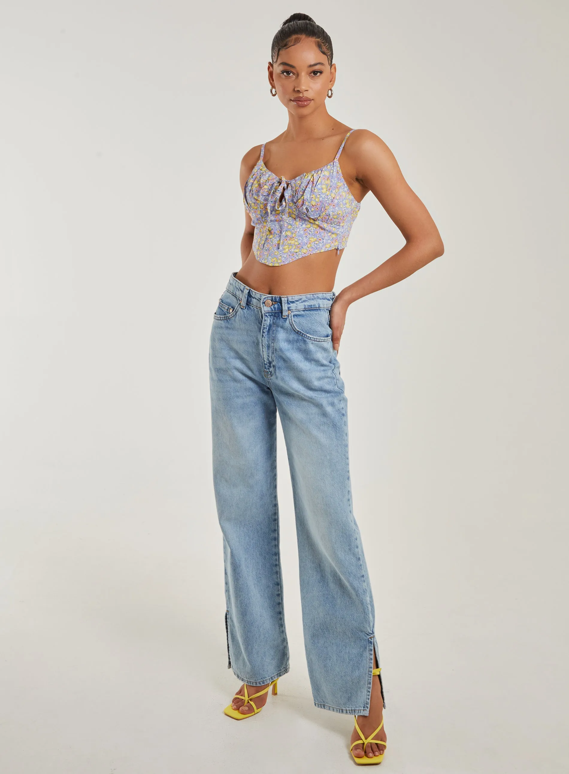 Ditsy Floral Tie Front Corset Top
