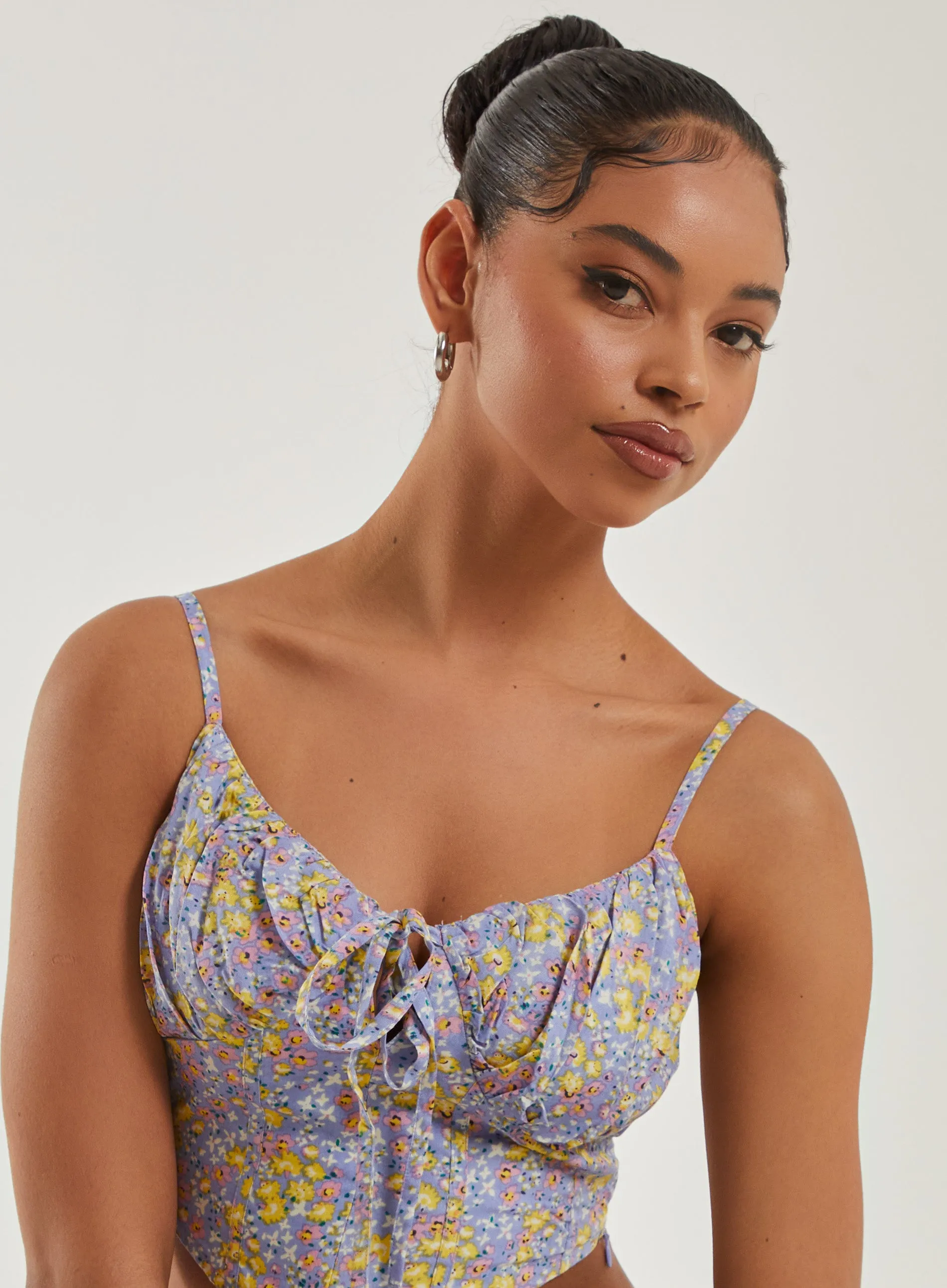 Ditsy Floral Tie Front Corset Top