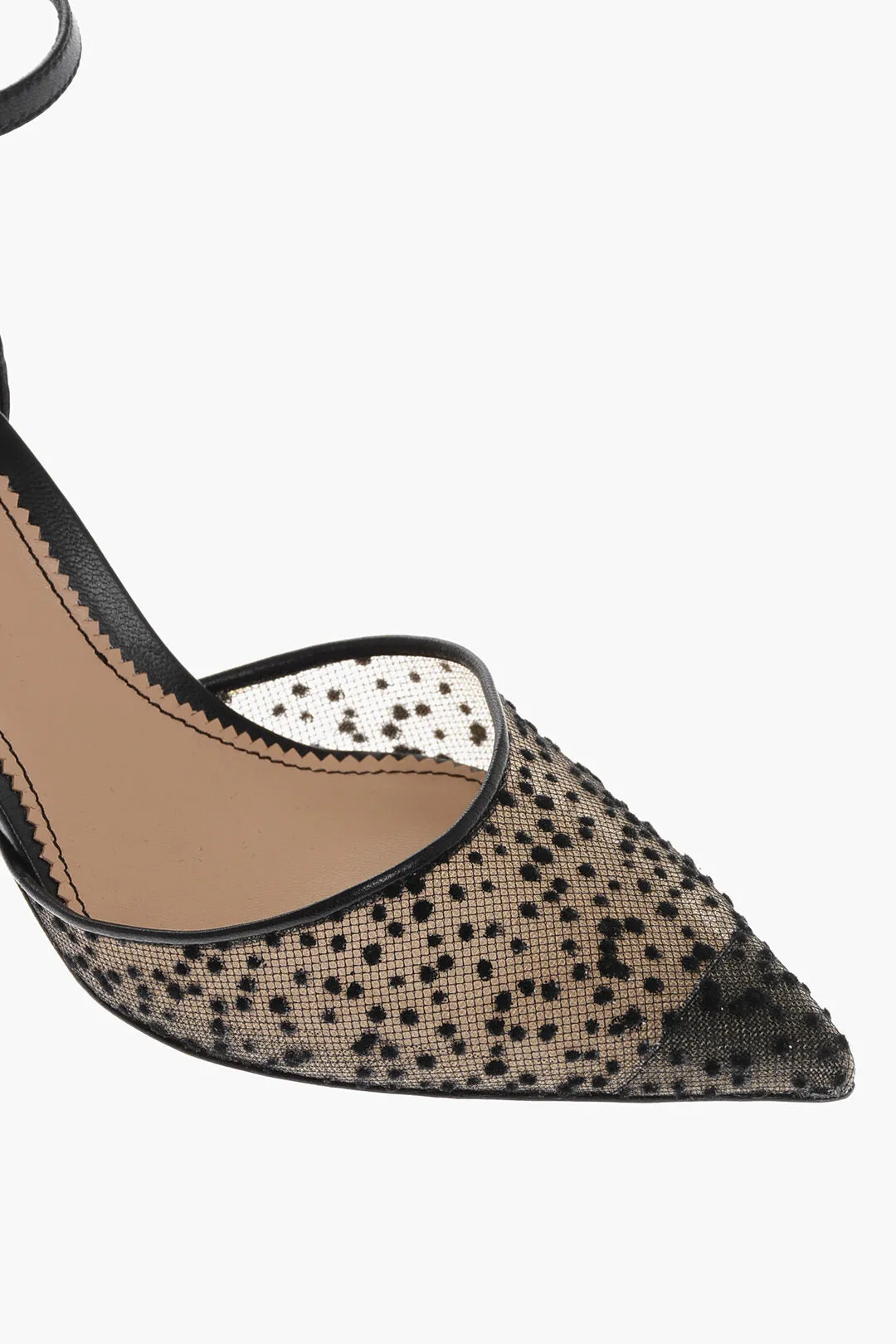 Dsquared2 Leather Ankle Strap Pumps with Glitter Mesh Detail Heel 7cm