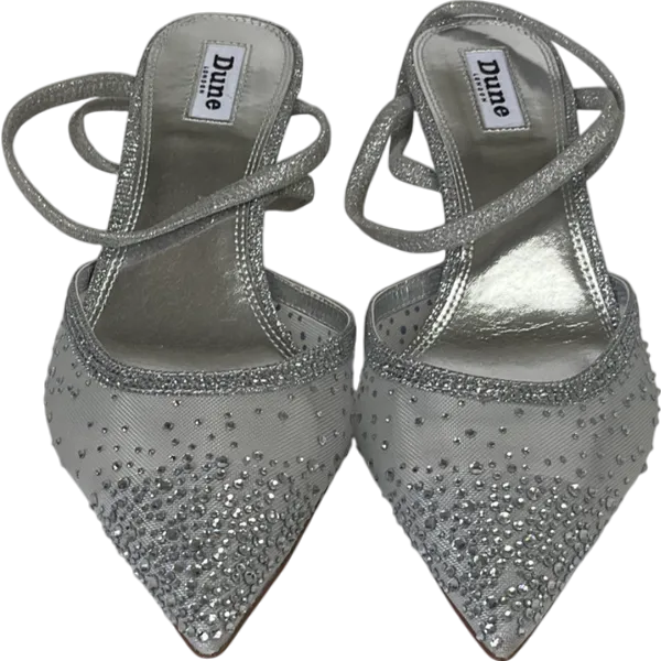 Dune Metallic Competitive - Silver Hotfix Kitten Heel Slingbacks UK 7 EU 40 👠