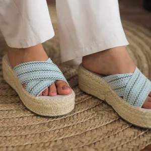Espadrille Soles Criss Cross Wedges - Blue