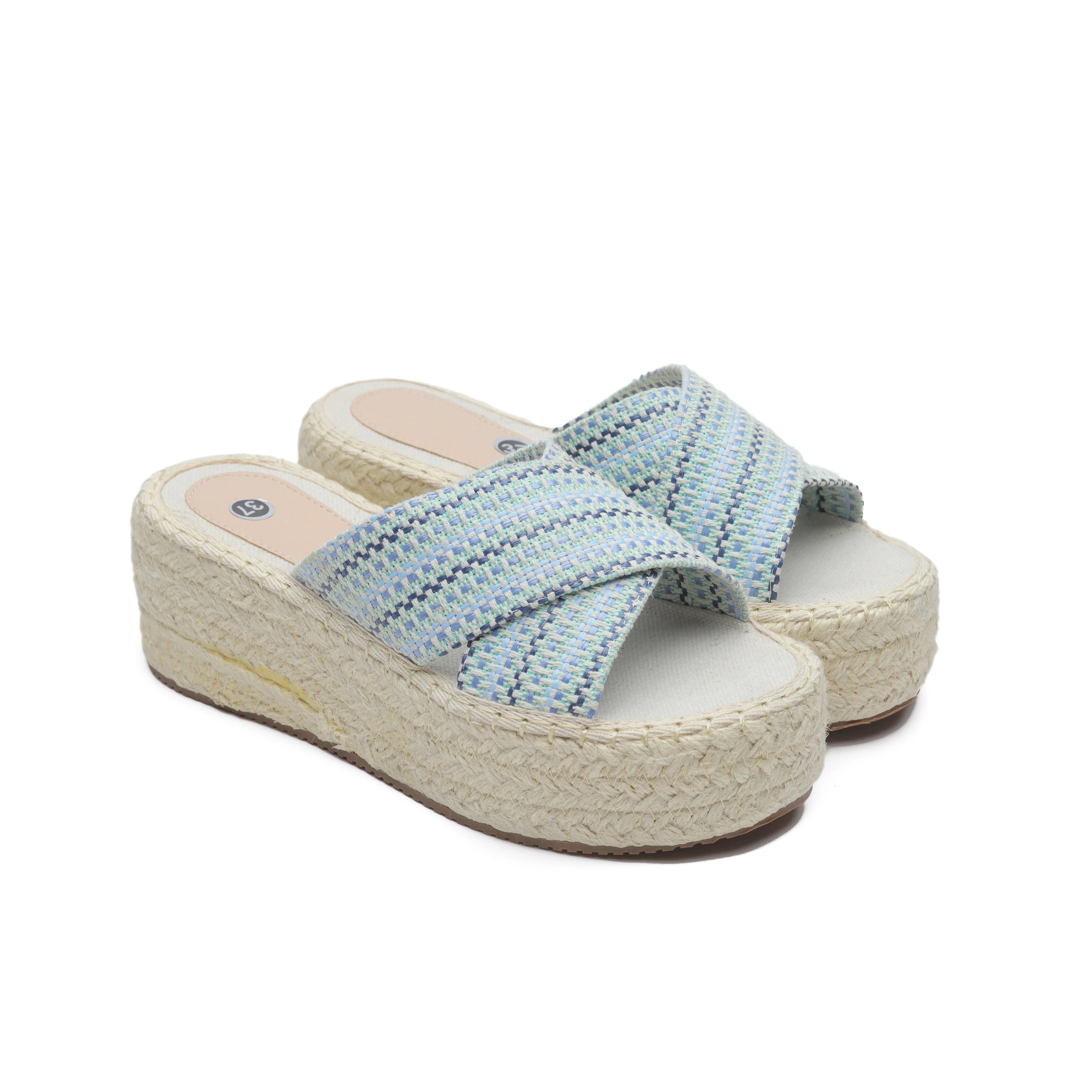 Espadrille Soles Criss Cross Wedges - Blue