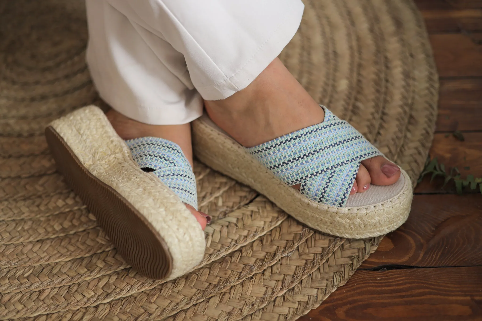Espadrille Soles Criss Cross Wedges - Blue