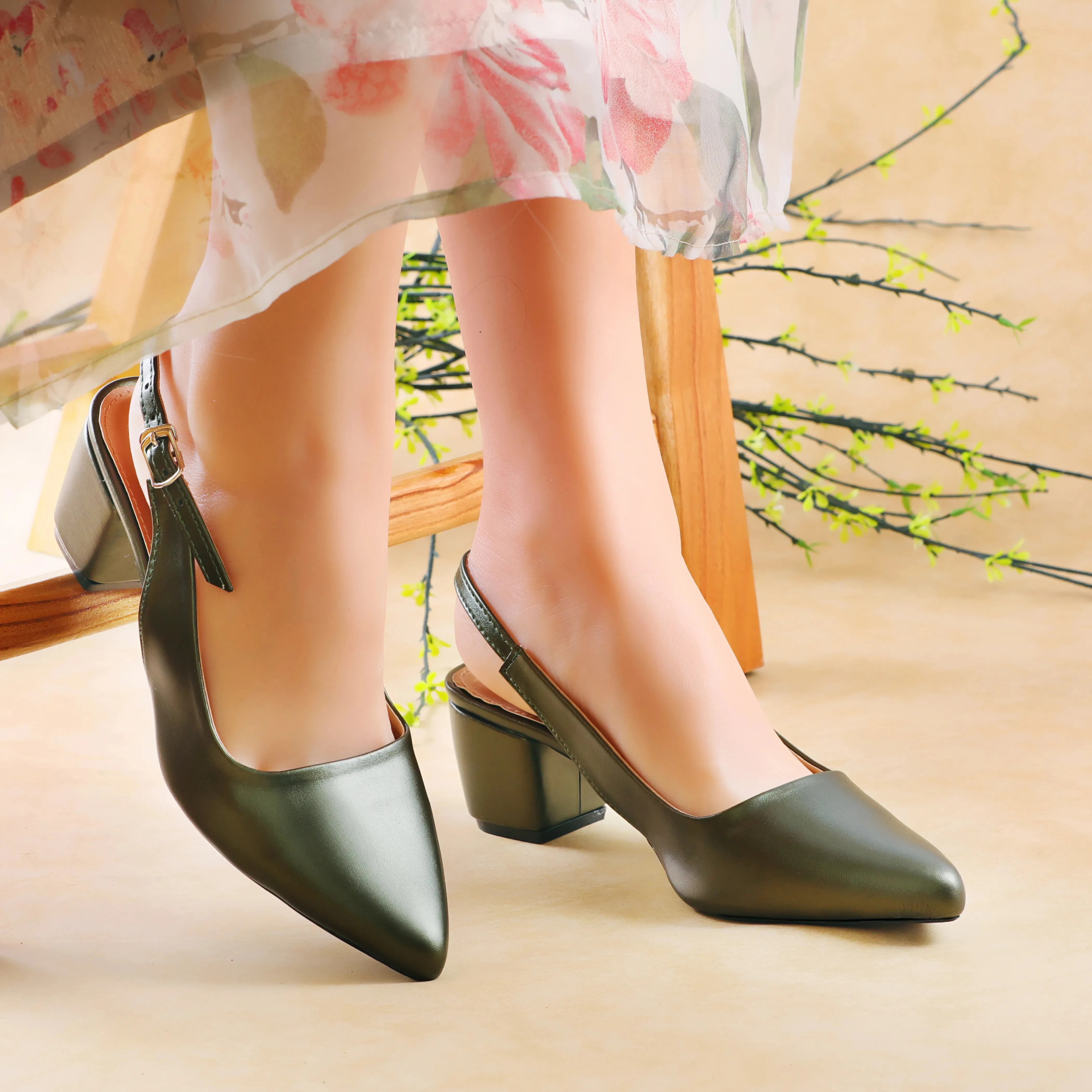 Estrela Heeled Slingbacks Green