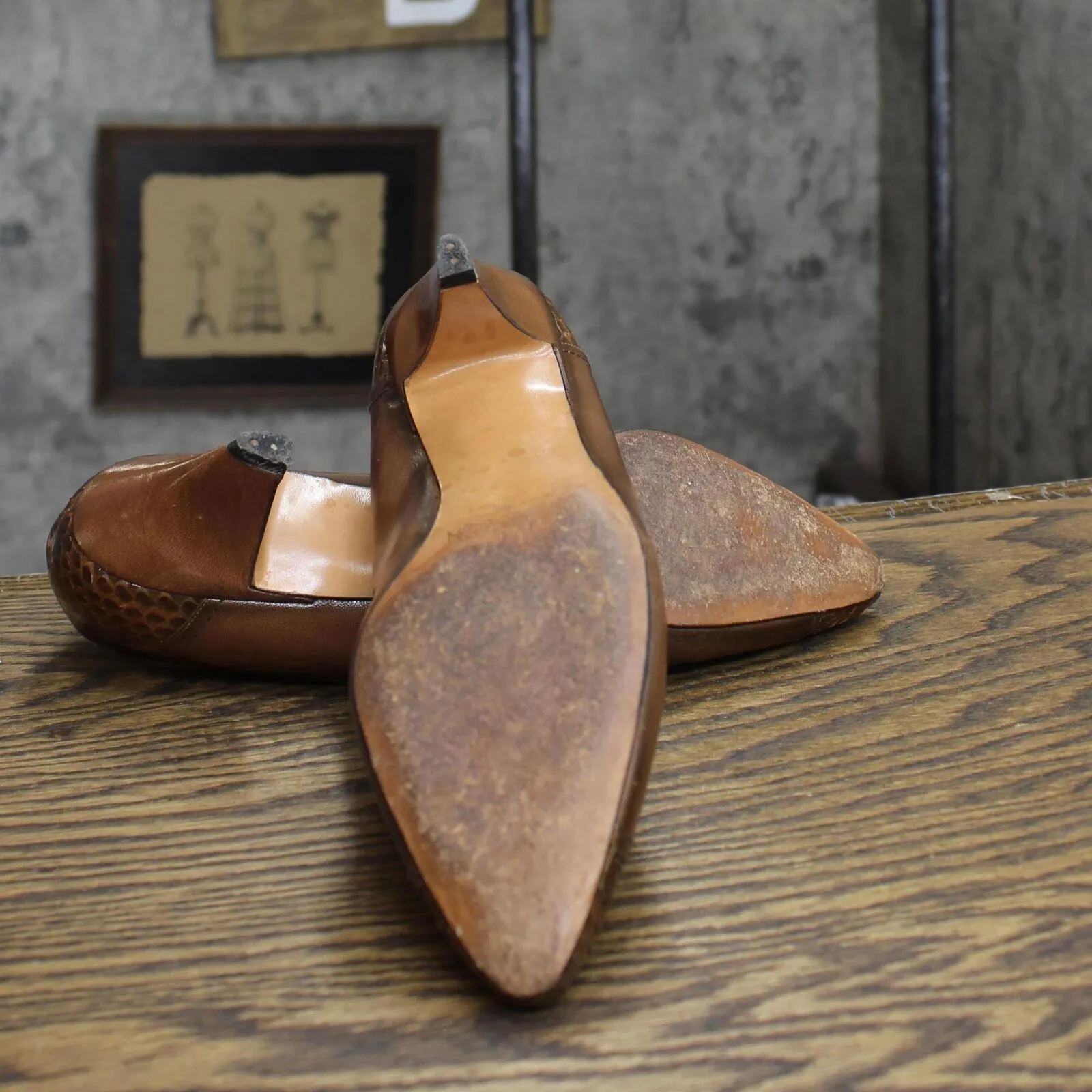 Evan-Picone Womens Vintage Leather Short Heels 1673d4aa08e6ee Brown 6.5N