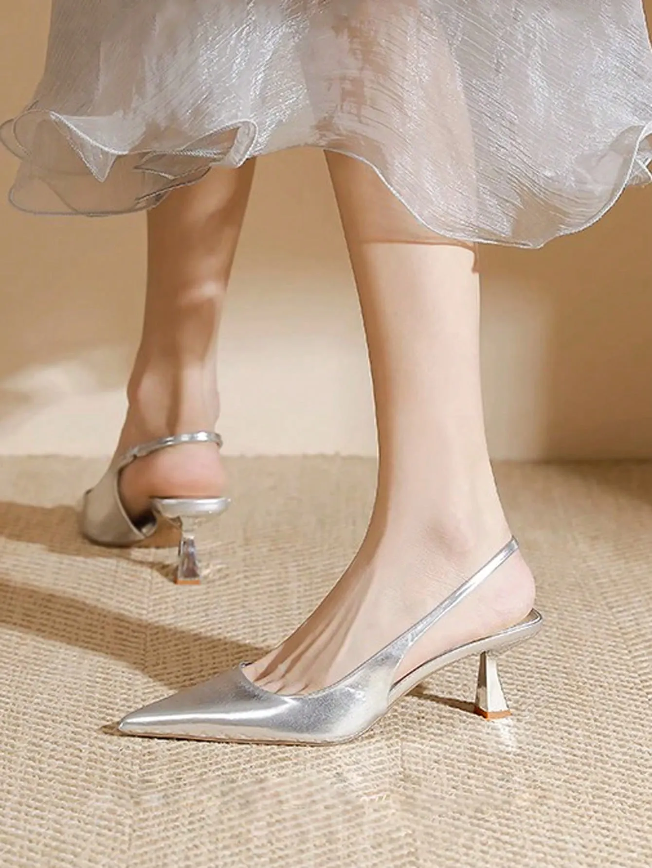Fairy Style Comfortable Shallow Mouth Pointed Toe High Heels With One Strap, Silver