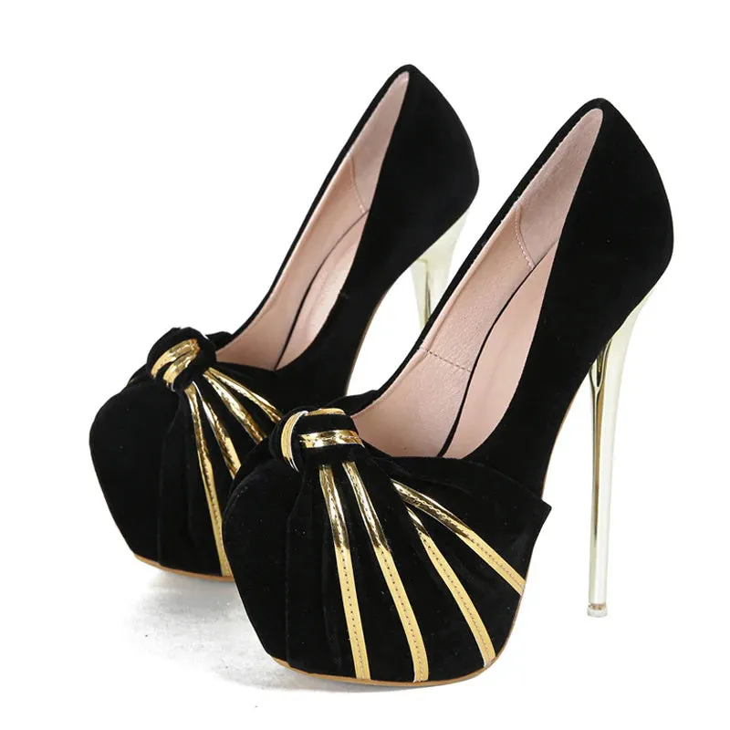 Fashion Design Metal Pleated Round Toe Slingback High Heels Wedding Banquet Shoes