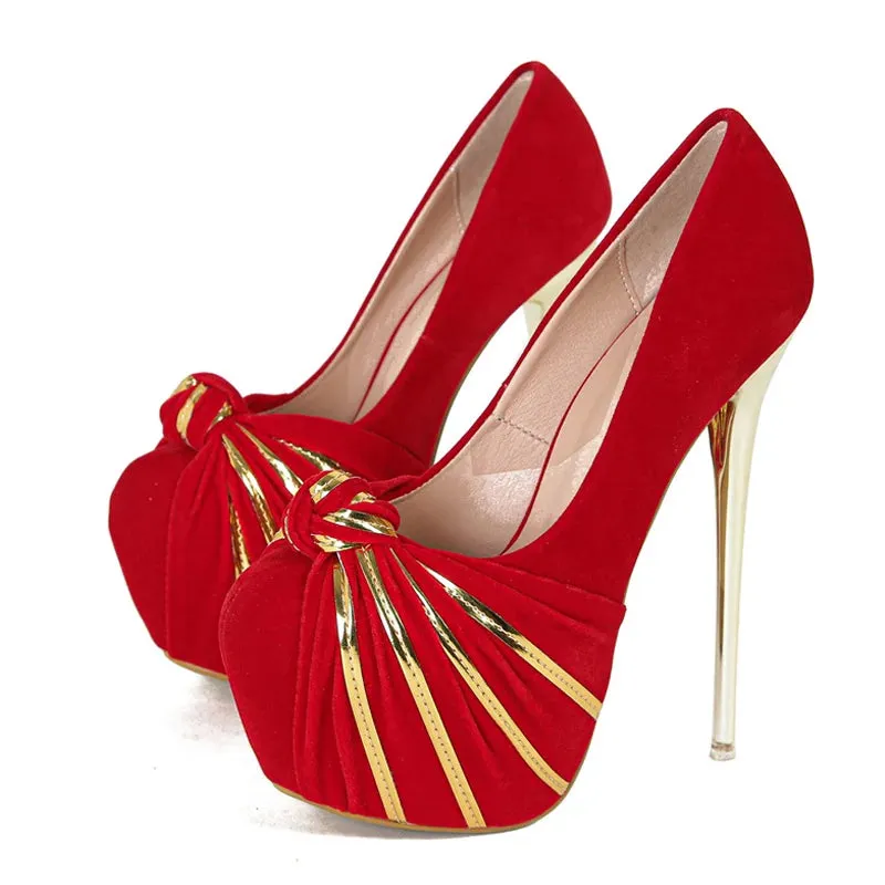 Fashion Design Metal Pleated Round Toe Slingback High Heels Wedding Banquet Shoes