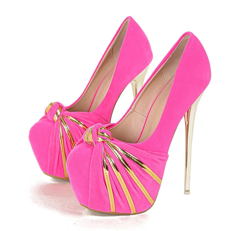 Fashion Design Metal Pleated Round Toe Slingback High Heels Wedding Banquet Shoes