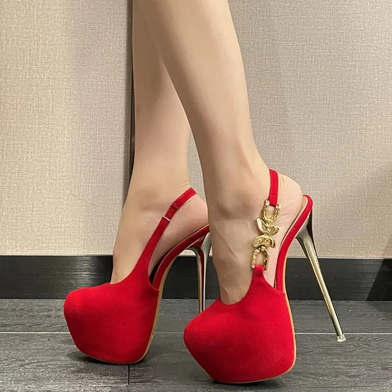 Fashion Metal Butterfly Chain Back Strap Extreme High Heels