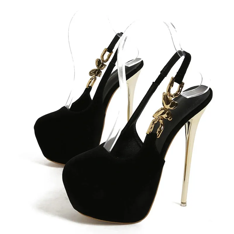 Fashion Metal Butterfly Chain Back Strap Extreme High Heels