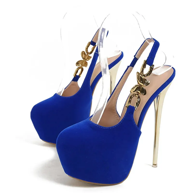 Fashion Metal Butterfly Chain Back Strap Extreme High Heels