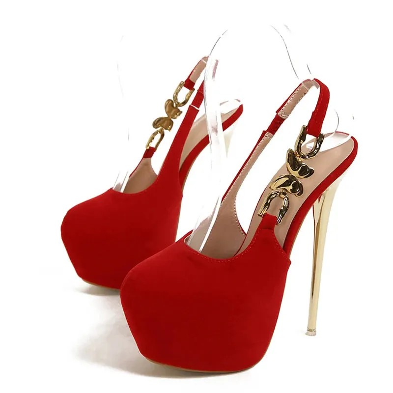 Fashion Metal Butterfly Chain Back Strap Extreme High Heels