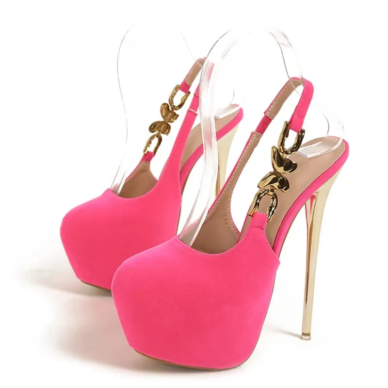 Fashion Metal Butterfly Chain Back Strap Extreme High Heels