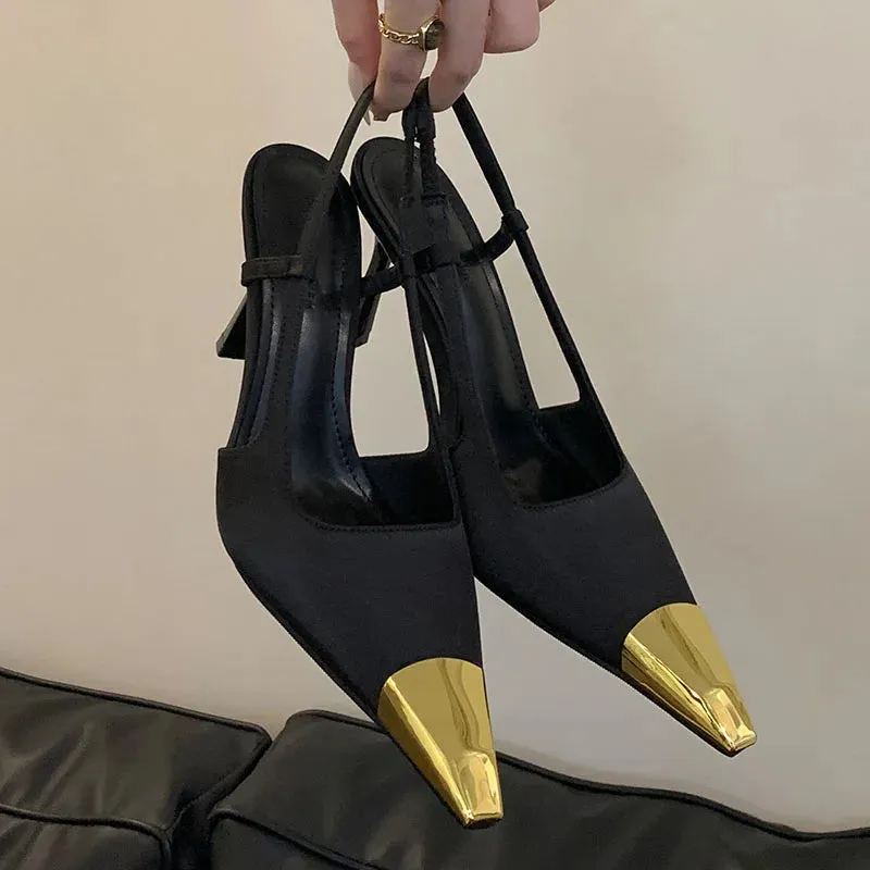 Fashion Metal Square Toe Female Pumps Thin Heels Shoes For Women 2025 Footwear Luxury Ladies High Heels Shoes Slingbacks Sandals