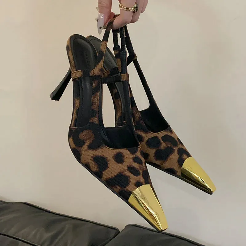 Fashion Metal Square Toe Female Pumps Thin Heels Shoes For Women 2025 Footwear Luxury Ladies High Heels Shoes Slingbacks Sandals